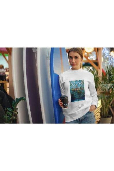playbackmoda Akiki Tasarım Harika Yaz Göl Kenarı Ilüstrayon Sweatshirt - Resim 2