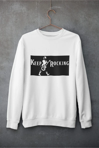 playbackmoda Akiki Tasarım - Keep Rocking Desen, Beyaz Sweatshirt, Ak10180 ürün görseli