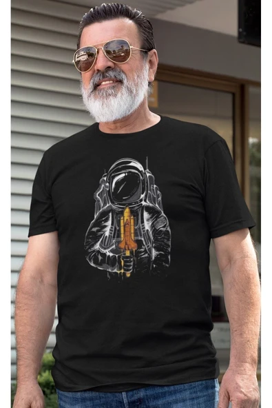 playbackmoda Owersize Astronot Ilüstrsyon Çizim Tasarım Baskılı Tişört - Resim 2