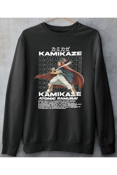 playbackmoda Akiki Tasarım, Kamikaze - Atomic Samurai, Anime - Manga, Siyah Sweatshirt, Xl Beden