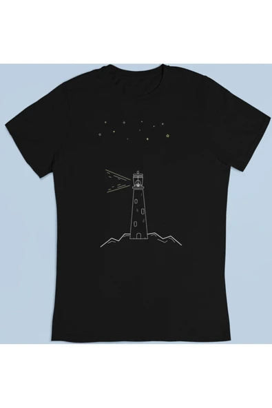 playbackmoda Owersize Minimal Deniz Feneri Tasarım Baskılı Tişört ürün görseli