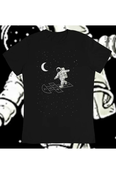 playbackmoda Owersize Uzay Astronot Ilüstrsyon Çizim Tasarım Baskılı Tişört ürün görseli