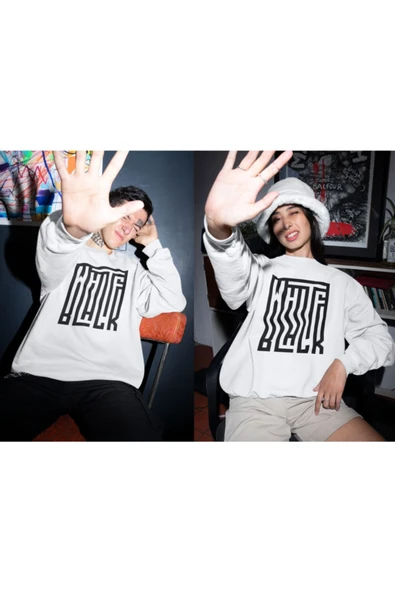 playbackmoda Akiki Tasarım Dual Yazı - Whıte-black Sweatshirt - Resim 2