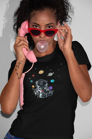 playbackmoda Owersize Uzay Astronot Gezegen Ilüstrsyon Çizim Tasarım Baskılı Tişört - Resim 2