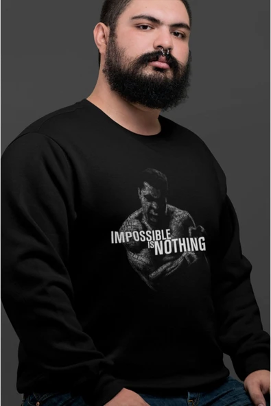 playbackmoda Akiki Tasarım Muhammed Ali - Impossible Is Nothing Typeart Dijital Sanat 3 Sweatshirt - Resim 2