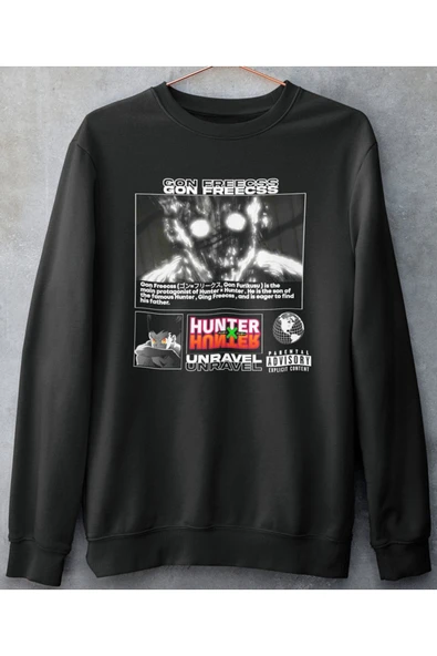 playbackmoda Akiki Tasarım, Gon Freecss, Anime - Manga, Siyah Sweatshirt, S Beden