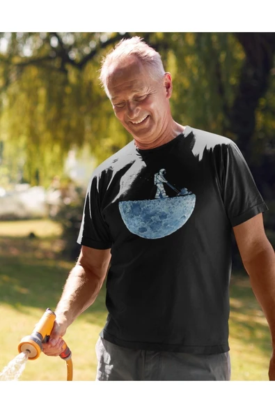 playbackmoda Owersize Astronot Ay Ilüstrsyon Çizim Tasarım Baskılı Tişört - Resim 2