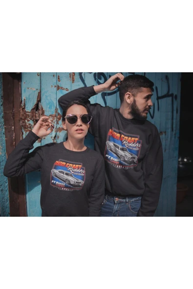 playbackmoda Akiki Tasarım - Klasik Amerikan Arabaları Şov ,siyah Sweatshirt Ak10113 - Resim 2