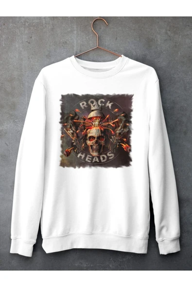 playbackmoda Akiki Tasarım - Rock Heads Özel Tasarım, Beyaz Sweatshirt, ürün görseli