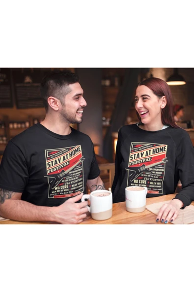 playbackmoda Akiki Tasarım - Evde Kal Festivali, Ingilizce Süper Matrak Poster, Siyah Sweatshirt, Ak10195 - Resim 2