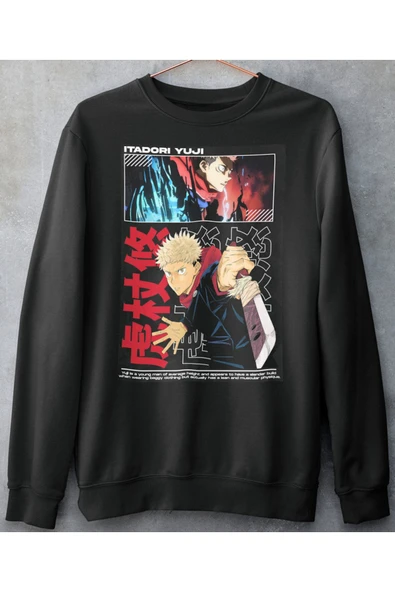 playbackmoda Akiki Tasarım, Itadori Yuji, Anime - Manga, Siyah Sweatshirt, L Beden