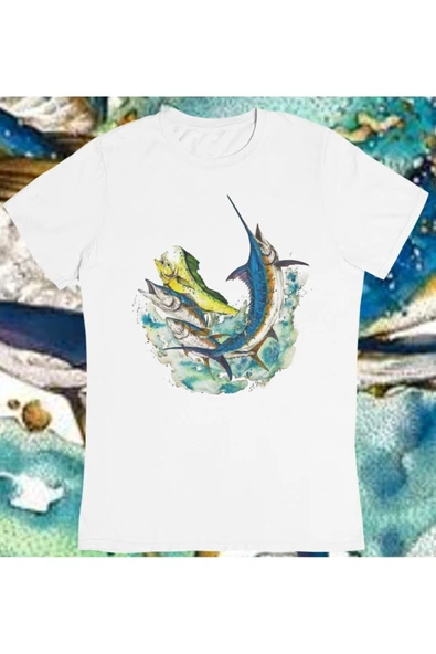 playbackmoda Owersize Balıkçılık Deniz Tasarım Baskılı Tişört - Resim 2