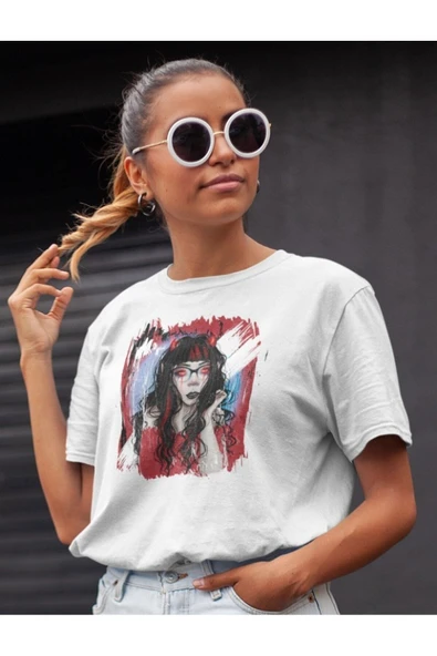 playbackmoda Owersize Kadın Ilüstrsyon Çizim Tasarım Baskılı Tişört ürün görseli