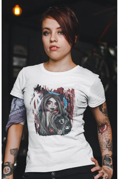 playbackmoda Owersize Kadın Ilüstrsyon Çizim Tasarım Baskılı Tişört - Resim 2