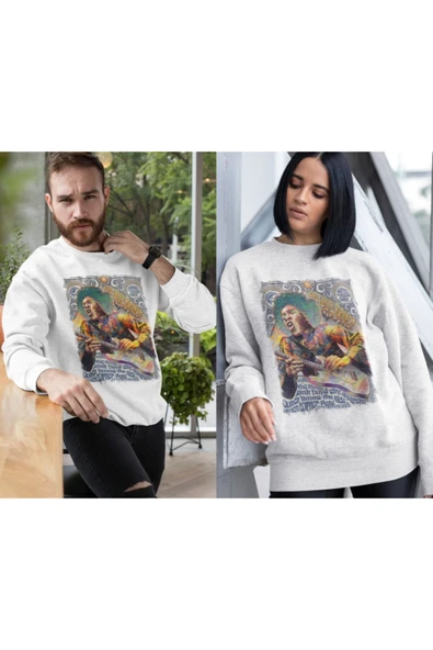 playbackmoda Akiki Tasarım - Jimi Hendrix Özel, Beyaz Sweatshirt, Ak10185 - Resim 2