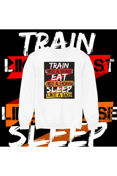 playbackmoda Akiki Tasarım Sportif Motivasyon - Çalış Ye Uyu Sweatshirt - 1