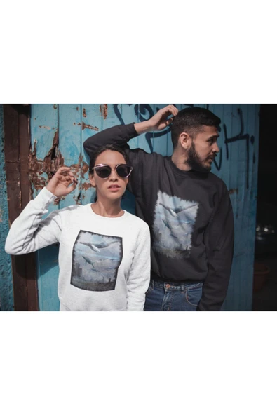 playbackmoda Akiki Tasarım Fantastik Balinaların Hayalleri Dijital Sanat İllüstrasyon Sweatshirt - Resim 2