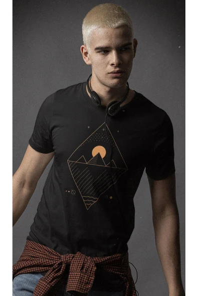 playbackmoda Owersize Minimal Piramitler Çizim Tasarım Baskılı Tişört - Resim 2