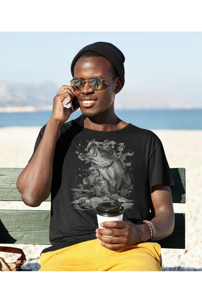 playbackmoda Owersize Balıkçılık Deniz Tasarım Baskılı Tişört - Resim 2