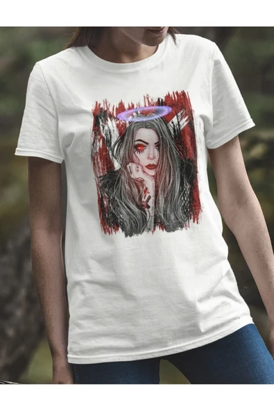 playbackmoda Owersize Kadın Ilüstrsyon Çizim Tasarım Baskılı Tişört - Resim 2