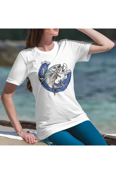 playbackmoda Owersize Balıkçılık Deniz Tasarım Baskılı Tişört - Resim 2