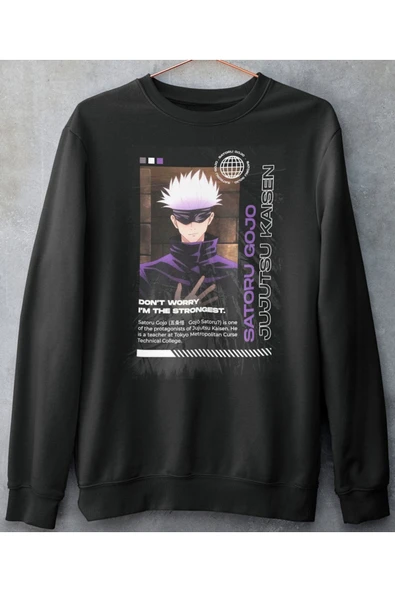 playbackmoda Akiki Tasarım, Satoru Gojo, Anime - Manga, Siyah Sweatshirt, L Beden - 1