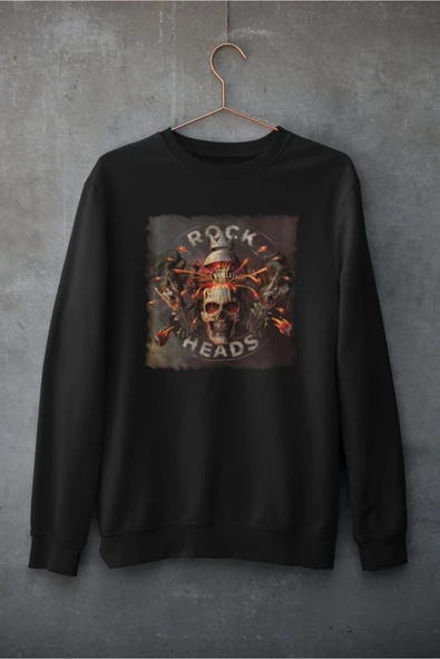 playbackmoda Akiki Tasarım - Rock Heads Özel Tasarım, Siyah Sweatshirt, Ak10189 ürün görseli