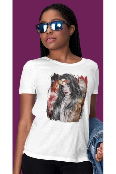 playbackmoda Owersize Kadın Ilüstrsyon Çizim Tasarım Baskılı Tişört ürün görseli