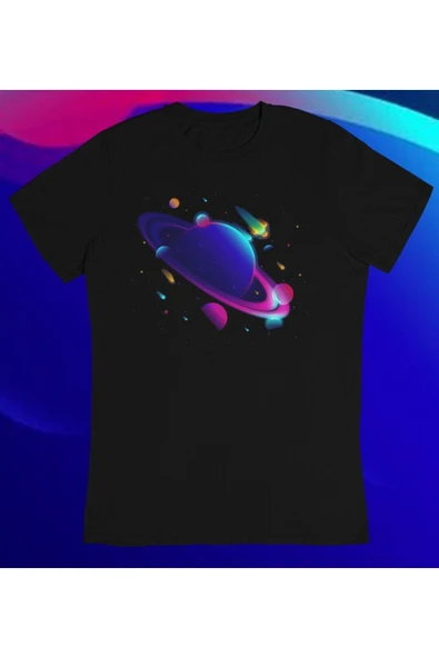 playbackmoda Owersize Uzay Gezegen Satrün Ilüstrsyon Çizim Tasarım Baskılı Tişört ürün görseli