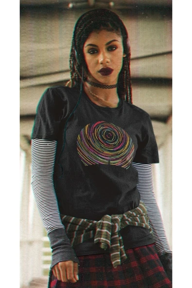 playbackmoda Owersize Minimal Gökkuşağı Logo Tasarım Baskılı Tişört - Resim 2