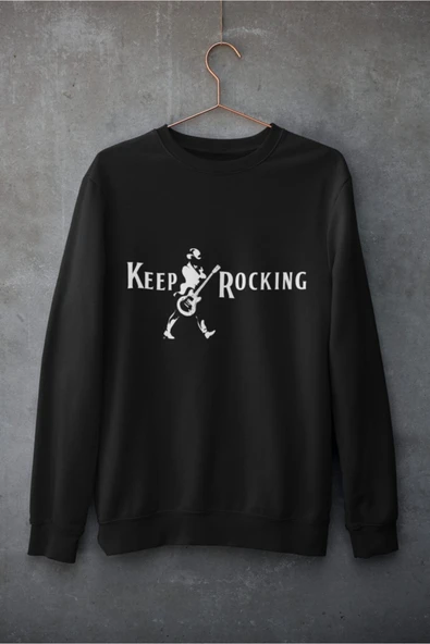 playbackmoda Akiki Tasarım Keep Rocking Desen Siyah Sweatshirt Ak10180 ürün görseli