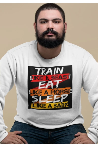 playbackmoda Akiki Tasarım Sportif Motivasyon - Çalış Ye Uyu Sweatshirt - 2
