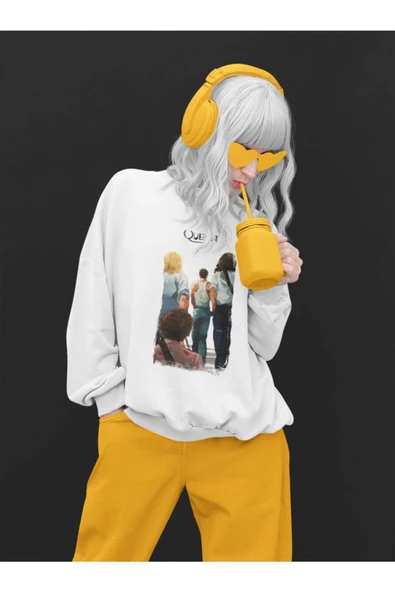 playbackmoda Akiki Tasarım Queen Konsere Doğru Yağlı Boya Ilüstrasyon Sweatshirt - Resim 3