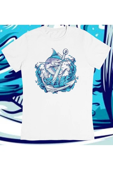 playbackmoda Owersize Balıkçılık Deniz Tasarım Baskılı Tişört ürün görseli