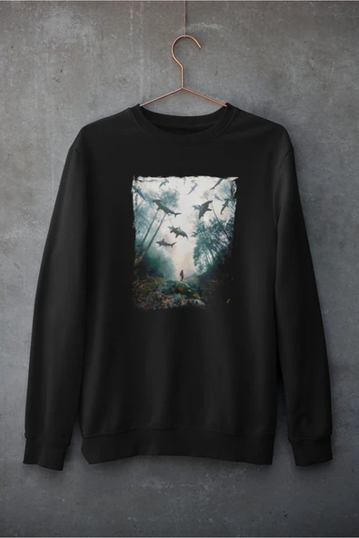 playbackmoda Akiki Tasarım Fantastik Köpekbalığı Ormanı Ilüstrasyonu Dijital Sanat Sweatshirt