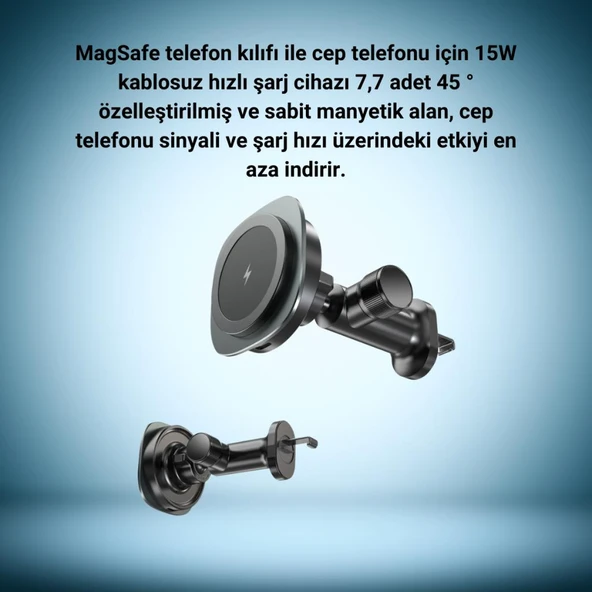 Coofbe 15W Araç Şarj Cihazı Havalandırma İçin Magsafe Uyumlu Araç Telefon Tutucu Kablosuz Araç Şarj - 3