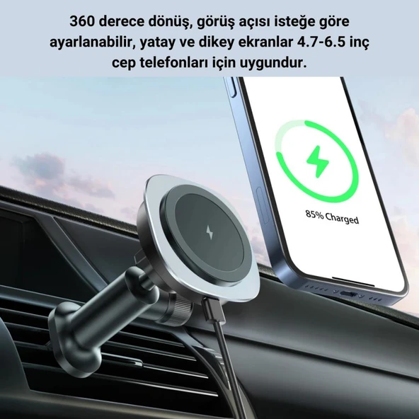 Coofbe 15W Araç Şarj Cihazı Havalandırma İçin Magsafe Uyumlu Araç Telefon Tutucu Kablosuz Araç Şarj - 2