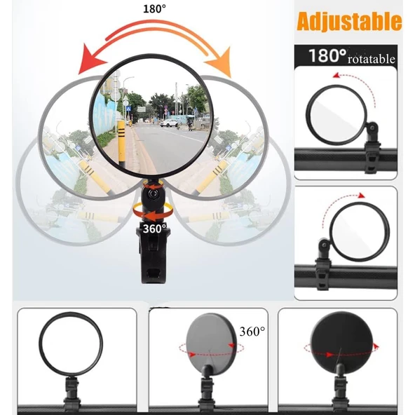 2 ADET Geniş Açı Bisiklet -Scooter Gidon Aynası - Dikiz Aynası Bisiklet Aksesuarı Bisiklet Ayna - 4