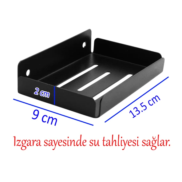 Metal Katı Sabunluk Kalıp Sabun Koyma Aparatı Vidalı El Sabunluğu Duvara Monteli Siyah Renk 1 Adet - 2