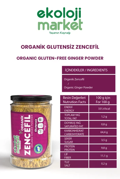 Ekoloji Market Organik Glutensiz Zencefil 70 Gr x3 / Organic Gluten-Free Ginger 70 Gr x3 - Resim 2
