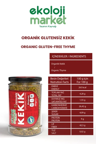 Ekoloji Market Organik Glutensiz Kekik 30 gr / Organic Gluten-free Thyme 30 gr - Resim 2