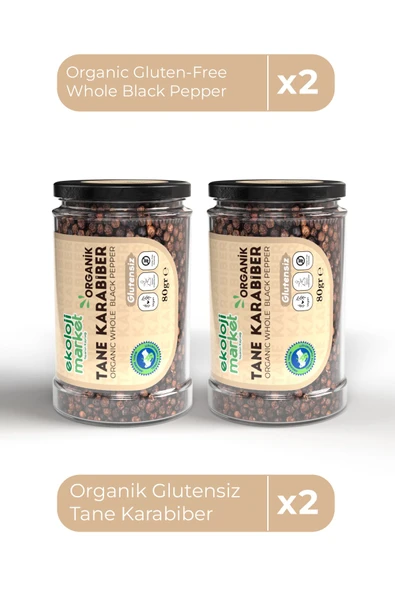 Ekoloji Market Organik Glutensiz Tane Karabiber 80 Gr x2 / Organic Gluten-Free Whole Black Pepper 80 Gr x2