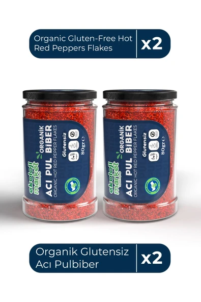 Ekoloji Market Organik Glutensiz Acı Pulbiber 80 Gr x2 / Organic Gluten-Free Hot Red Pepper Flakes 80 Gr x2