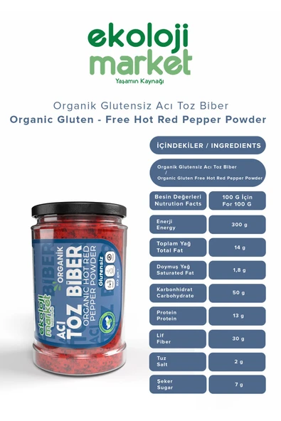 Ekoloji Market Organik Glutensiz Kavanoz Toz Biber- Acı 80 gr - Resim 4