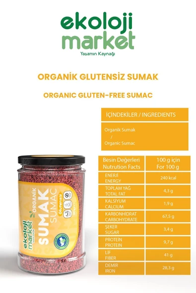 Ekoloji Market Organik Glutensiz Sumak 90 Gr / Organic Gluten-Free Sumac 90 Gr - 2