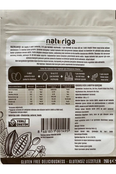 Naturiga Glutensiz Kakaolu Kek Karışımı 260 Gr - 2