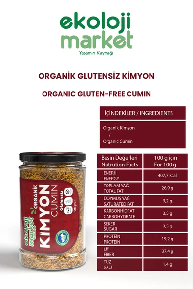 Ekoloji Market Organik Glutensiz Kimyon 90 gr / Organic Gluten-free Cumin 90 gr - 2