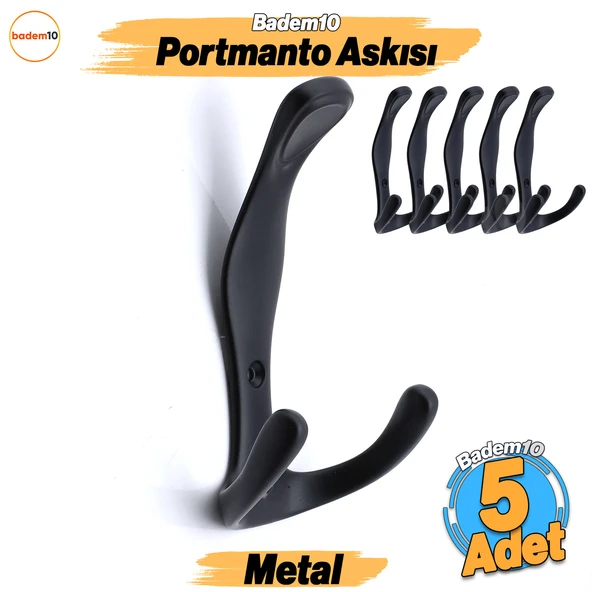 Asya 5 Adet Portmanto Siyah Dolap Askılık Askılığı Duvar Vestiyer Banyo Mutfak Elbise Kıyafet Askısı