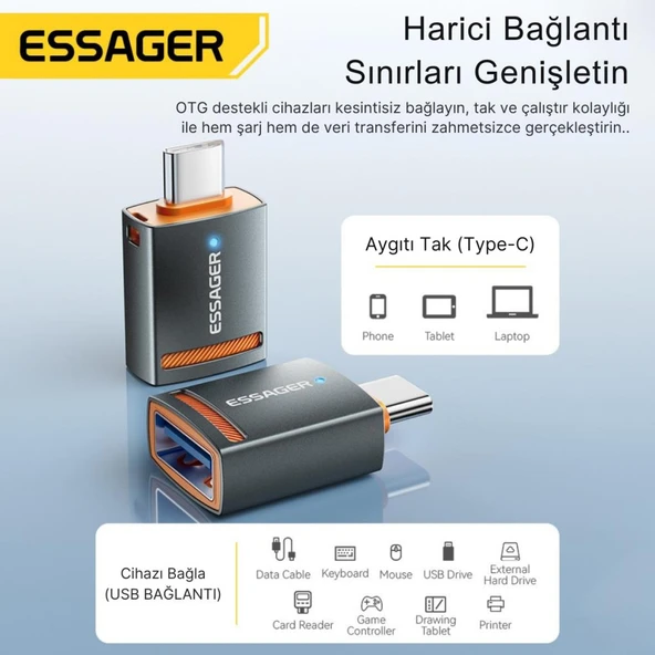 Essager Type-C To USB OTG Dönüştürücü Adaptör, 5 Gbps Veri Aktarım, Mini Type C Çevirici, Klavye, Mouse Çevirici - 3
