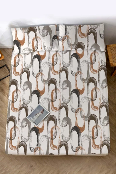 Rivaİstanbul Soyut Kahve Çift Kişilik Çarşaf Pamuklu - Resim 2